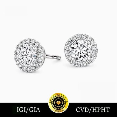Diamond Stud Earrings 1.50ct Gold 750/18K Lab Brown Diamonds - IGI Certificate