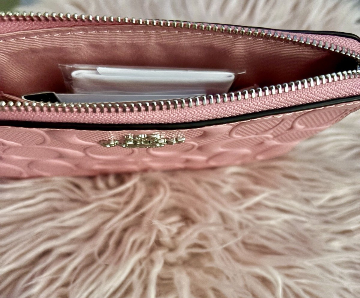 Coach Corner Zip WristletWallet SignaturePatent LeatherPink CDF04