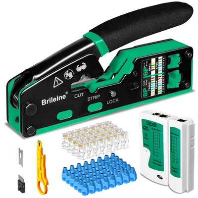 RJ45 Crimp Tool Pass Through Kit Ethernet Crimper Cat5 Cat5e Cat6 Crimping To...