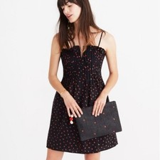 Madewell Womens Size 8 Pintuck Cami Dress in Fresh Strawberries Black Sleeveless