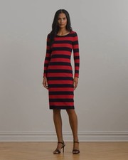 New Lauren Ralph Lauren Women's Striped Cotton-Blend Ribbed Dress Small Preppy