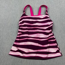 Nike Tankini Top Womens Medium Pink Purple Wave Striped Padded Swimwear Beach