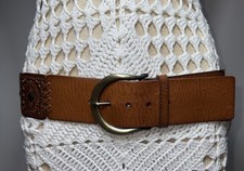 Vintage 90 s Lauren Ralph Lauren Wide Tooled Leather Belt Brass Buckle Size M