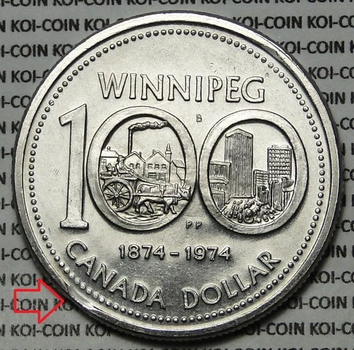 *ERROR*Planchet clip* Canada 1974 large dollar $1 Winnipeg nickel