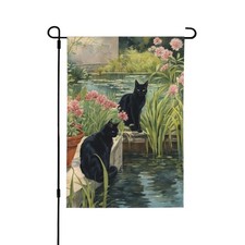 Black Cats Garden Flag, 12.5 x 18 Inch Double Sided Design Weather Resistant ...