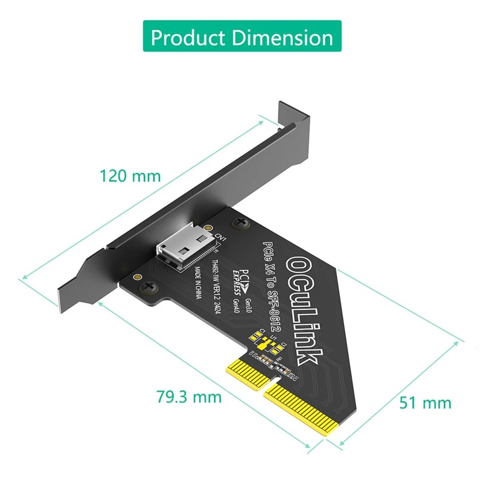 PCI-E 4X 4.0 to Oculink SFF-8611/8612 Adapter with Long Profile Bracket - Image 4 of 4