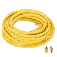 Braided Leather Cords, 6.6 Yard Strap with Cord Lock, 4mm Dia, Yellow