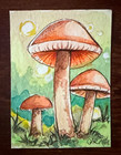 ACEO original OOAK painting, mixed media/watercolor, mushroom landscape, 2.5x3.5 — photo 1