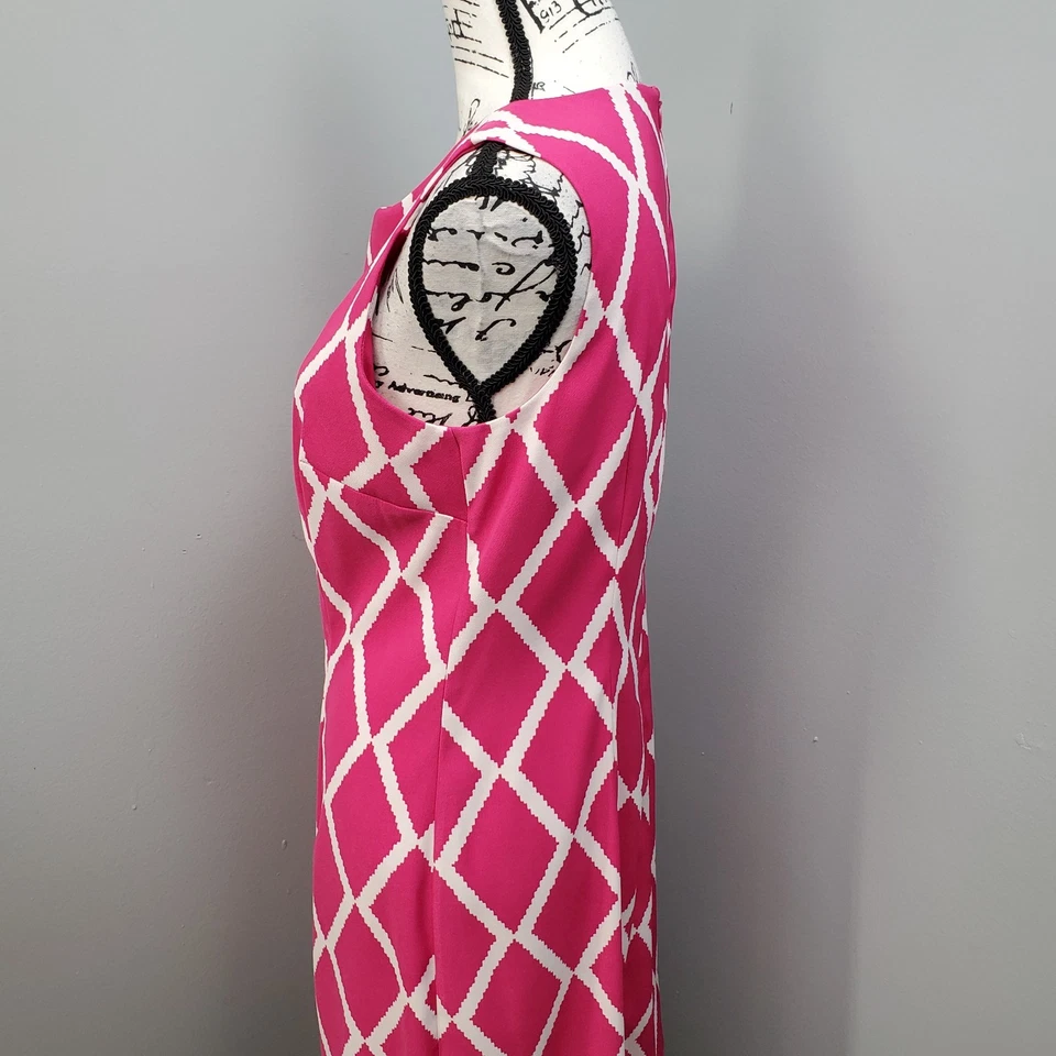 Vestido recto AGB para mujer talla 10 rosa blanco geométrico elástico sin mangas cremallera trasera Foto 4 de 4