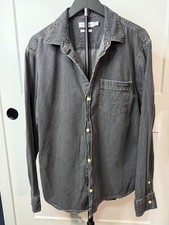 Y2K Calvin Klein Classic Fit Gray Denim Button-Up Shirt Long Sleeve Men s L
