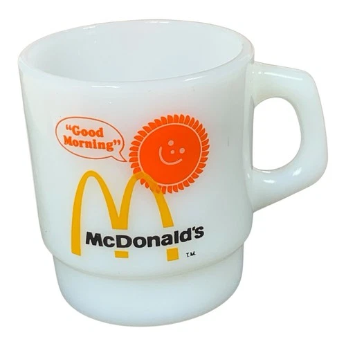 Vintage Fire King McDonalds Good Morning Milk Glass Coffee Mug Free Shipping