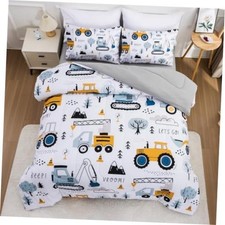 Construction Truck Comforter Set for Boys Kids Forest Vehicles Twin Grey Blue