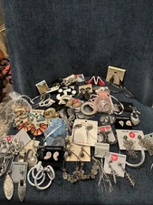 Lot 45+ Pairs Vintage Costume Earrings Many on Cards Rhinestone Hoop Dangle Clip