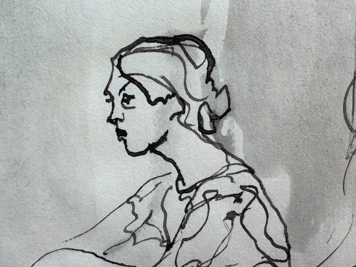 BALLERINA INITIALS PR P.R. SIGNED DRAWING PAINTING INK PEN & BRUSH