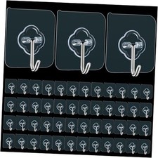 Adhesive Wall Hooks for Hanging, 50 Pack Heavy Duty Stainless Self Sticky