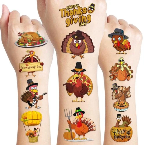 Safe and Fun 96 PCS Thanksgiving Food Tattoos for Kids' Holiday Celebrations - product listing photo