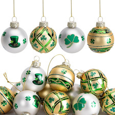 St. Patrick's Day Glass Ornaments - 12 Pcs Irish Clover Balls for Decor