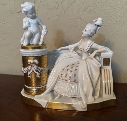 Statuina porcellana Rosenthal Anticipation donna/cupido K476 di Oppel Bavaria vintage - Foto 3 di 10