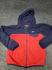 Patagonia Jacket Unisex Kids 10 Red Navy Fleece Hooded Full Zip Colorblock