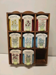 Vintage Set of 8 Spice Jars and Original Rack Japan