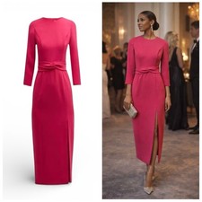 CAROLINA HERRERA Pink Crepe Midi Dress Sz 4 Slit Cocktail Wedding Guest New