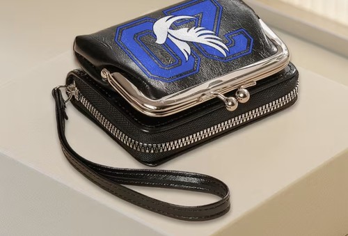 Zeta Phi Beta Dark Blue, Dove, Faux Leather, Zipper Wallet, Coin Purse & Strap