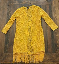 Mustard Kimono Fringe Duster Women's Medium Boho Western Hippie Festival