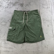 VTG Polo Ralph Lauren Shorts Mens Small Green Swim Trunks Cargo Mesh Lined