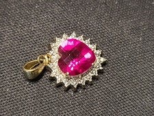 10K Yellow Gold Heart Ruby Pendant Sapphire A...