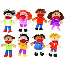 Hand Puppets for Kids - 8 Multicultural Plush Puppets with Movable Mouths for...