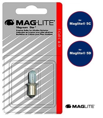 Mag Lite Ersatzlampe Krypton für Maglite 5D + 5C (Taschenlampe + 1/2 Taschenlampe)