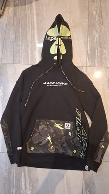 AAPE BY A BATH APE Black Hoodie Planet Earth Camo Panel Gr. M TOP