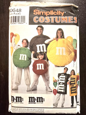 Simplicity 0648 Costume Pattern M&Ms Candy Adult Child Sz S,M,LNOS Uncut