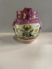 Staffordshire Sunderland Luster Pitcher With Masonic Transfer And Poems Ca. 1850