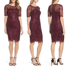 Adrianna Papell Sequin Embellished Sheath Dress in Wine/Cabernet sz 4 Petite 4P 