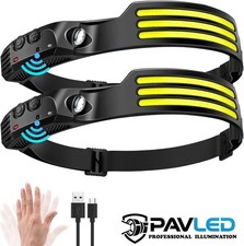 RECHARGEABLE 230° 3 COB LED Head Torch/Headlamp with Sensor for Running, Camping