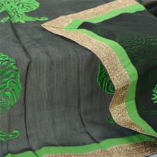 Sanskriti Vintage Black Dupatta Long Stole Blend Cotton Embroidered Scarves/Veil