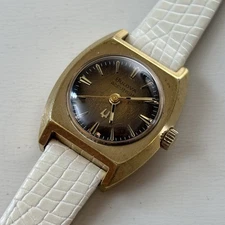 Vintage Bulova Accutron N4 Ladies Watch 10kt Gold Plate Brown & White - Runs