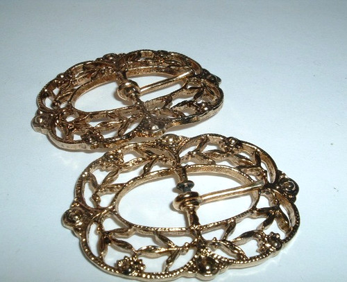 Pair Ornate Victorian French Floral Dress Buckles