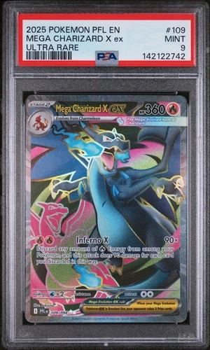 2025 POKEMON PFL EN-PHANTASMAL FLAMES ULTRA RARE #109 MEGA CHARIZARD X EX PSA 9