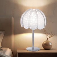Nachttischlampe Beistellleuchte Tischleuchte LöCher Textil Weiß Silber 1X E14