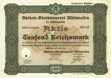 Bierbrauerei Mittweida 1930 VEB L&ouml;wenbr&auml;u Penig Burgst&auml;dt 1000 RM B.B.Group Bier