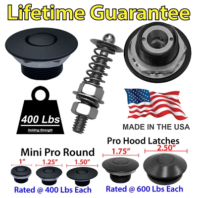 Hood Pins Quick Latch Push Button Latch Pro Series Black Hood Latch  NHRA USA - Bild 1 von 4
