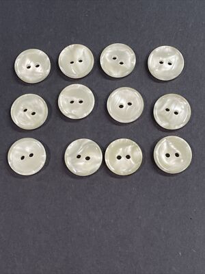 12 Buttons Pearlized Off White Pale Yellow Plastic 2-Hole Sew Thru Sewing 9/16 