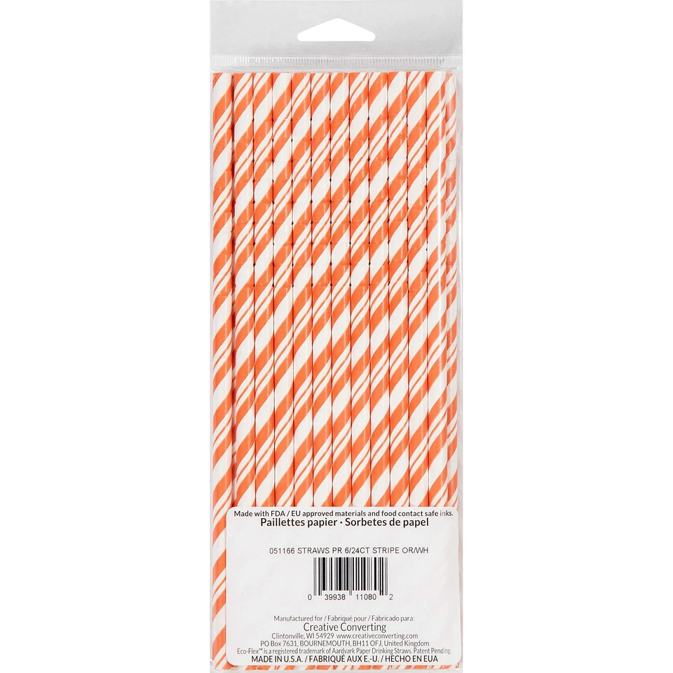 Creative Converting Striped Paper Straws, One Size, Orange/White 240 Count - Image 4 of 4