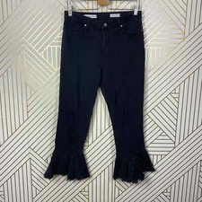 Anthropologie Jeans Pilcro High Rise Crop Flare Studded Denim Black Size 29