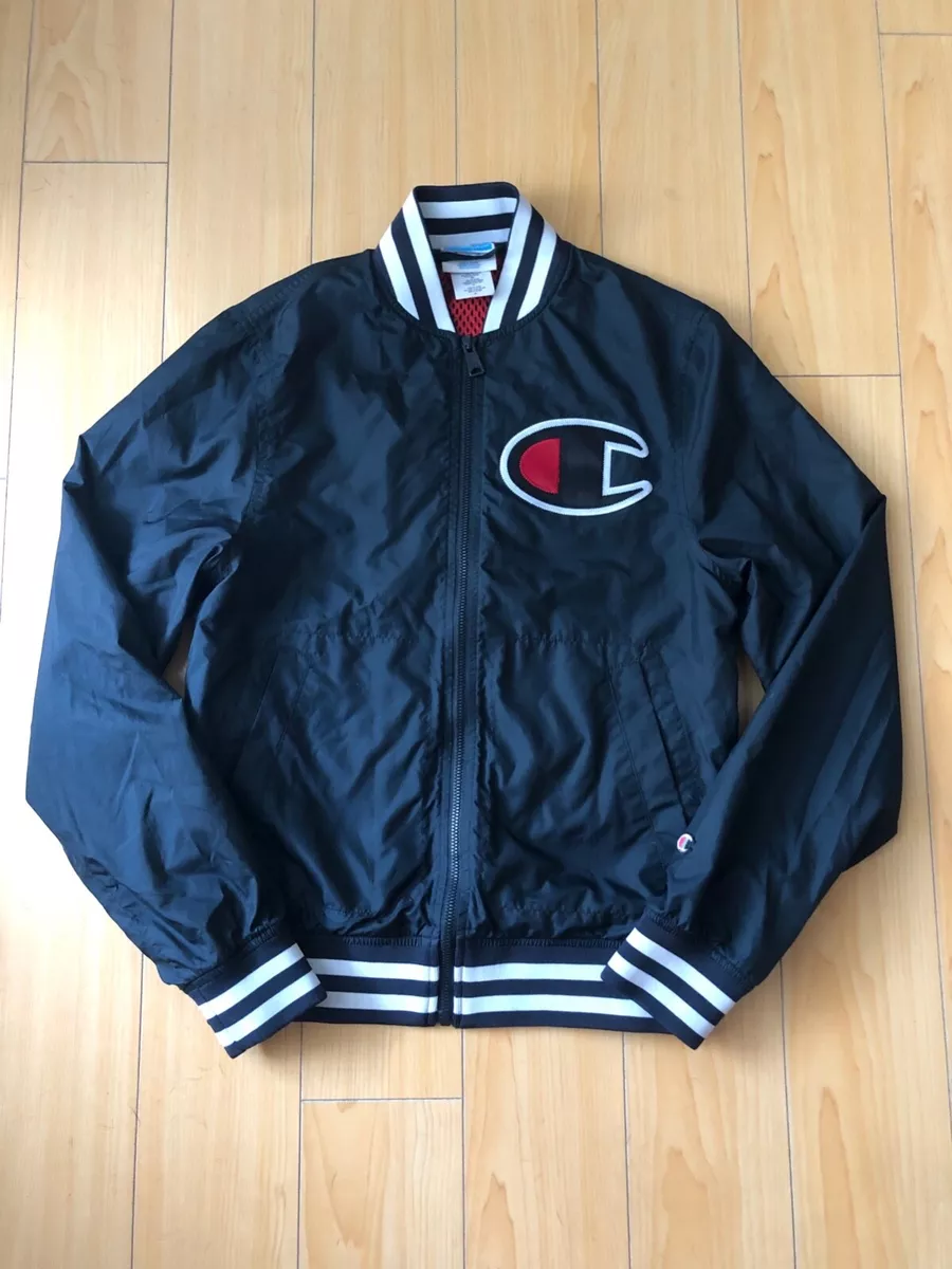 grijnzend Clan camera Vintage Champion Full Zip Varsity Bomber Jacket Black Big Spellout Mens  X-SMALL | eBay