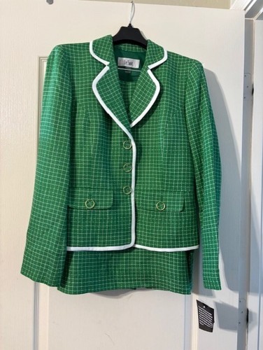 Tuta donna nuova con etichetta Le Suit stampa quadri orlo a contrasto gonna tg 6 verde/bianco - Foto 2 di 6