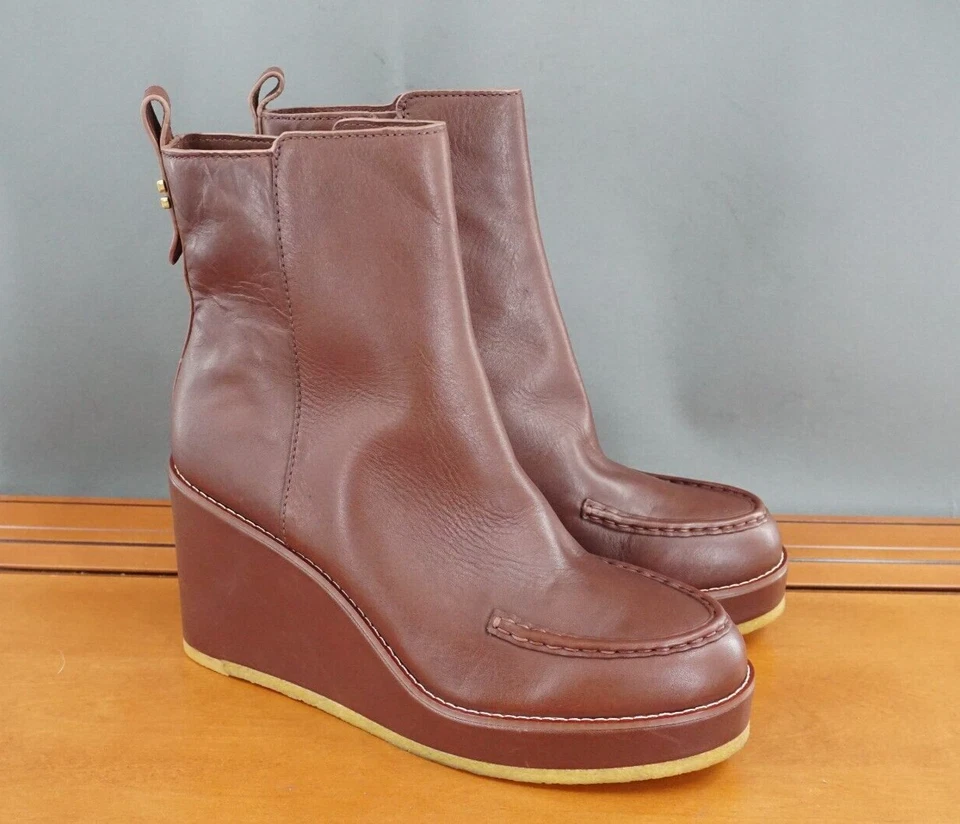 Coach Brady Botín Zapatos Mujer 10 Marrón Cuero Cuña Cremallera Tirar en el Tobillo Botín Foto 3 de 4