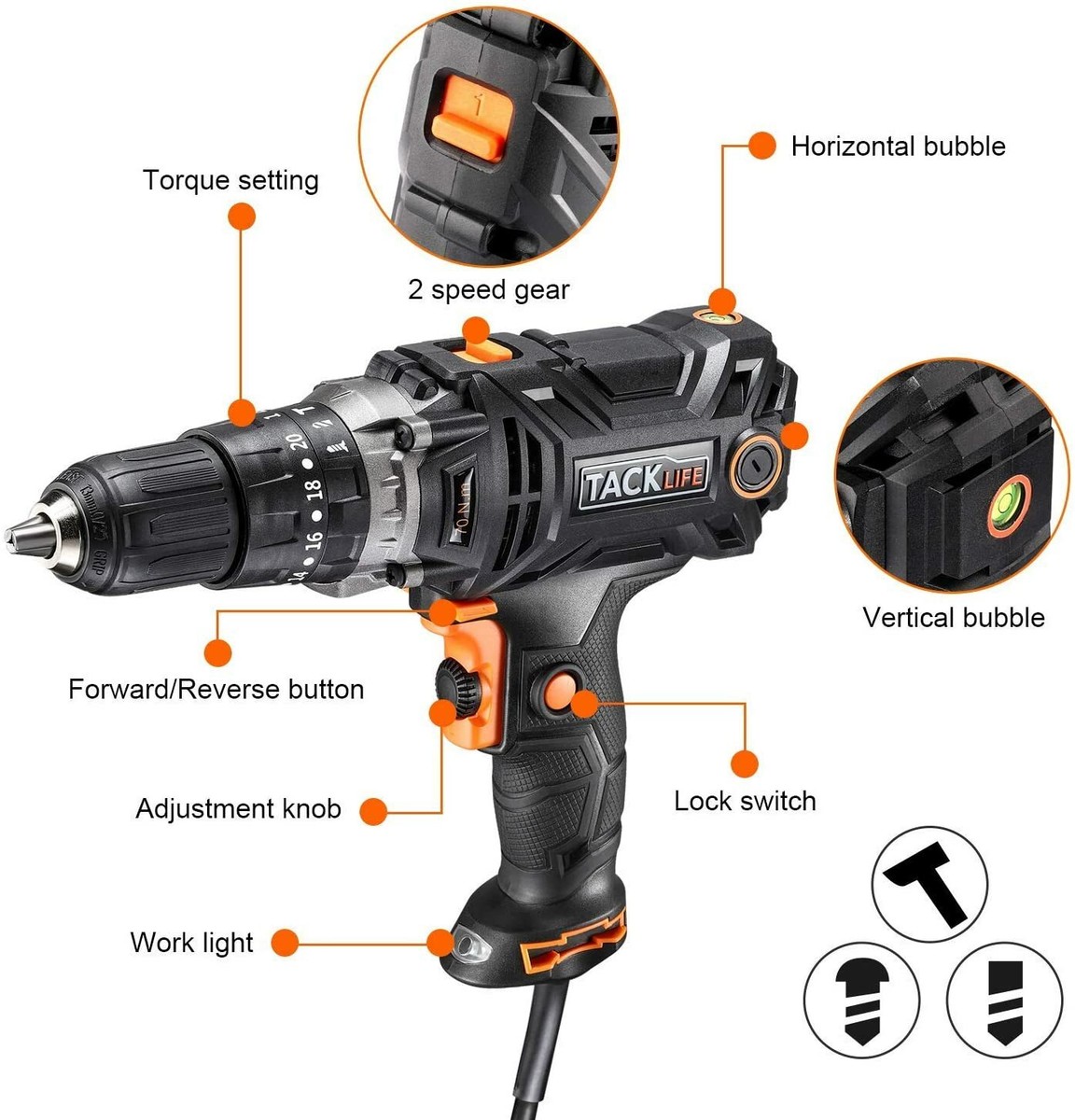 Hammer Drill Tacklife Impact Driver Concrete Drill Tacklife